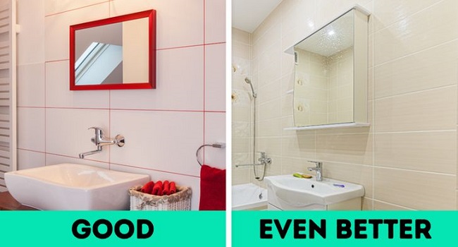 Tủ gương là lựa chọn lý tưởng cho phòng tắm nhỏ hẹp.